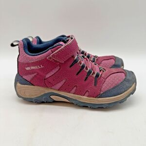 Merrell Outback MK165724 Kid's 13.5M   Berry/Navy Leather Mid Top Hiking Shoes